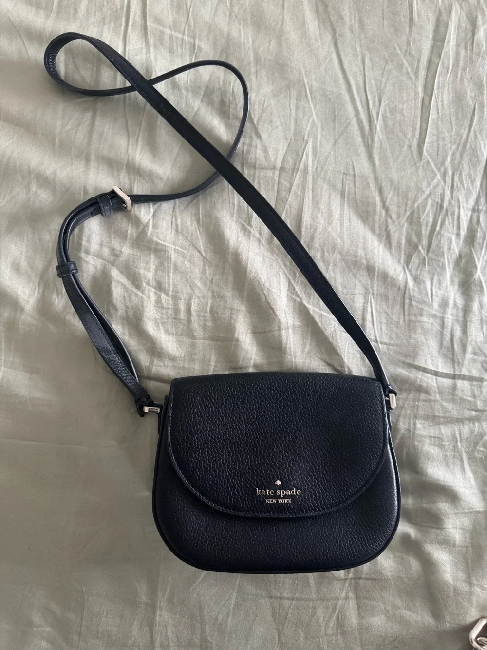 kate spade Black Pebbled Leather Crossbody with Gold Logo